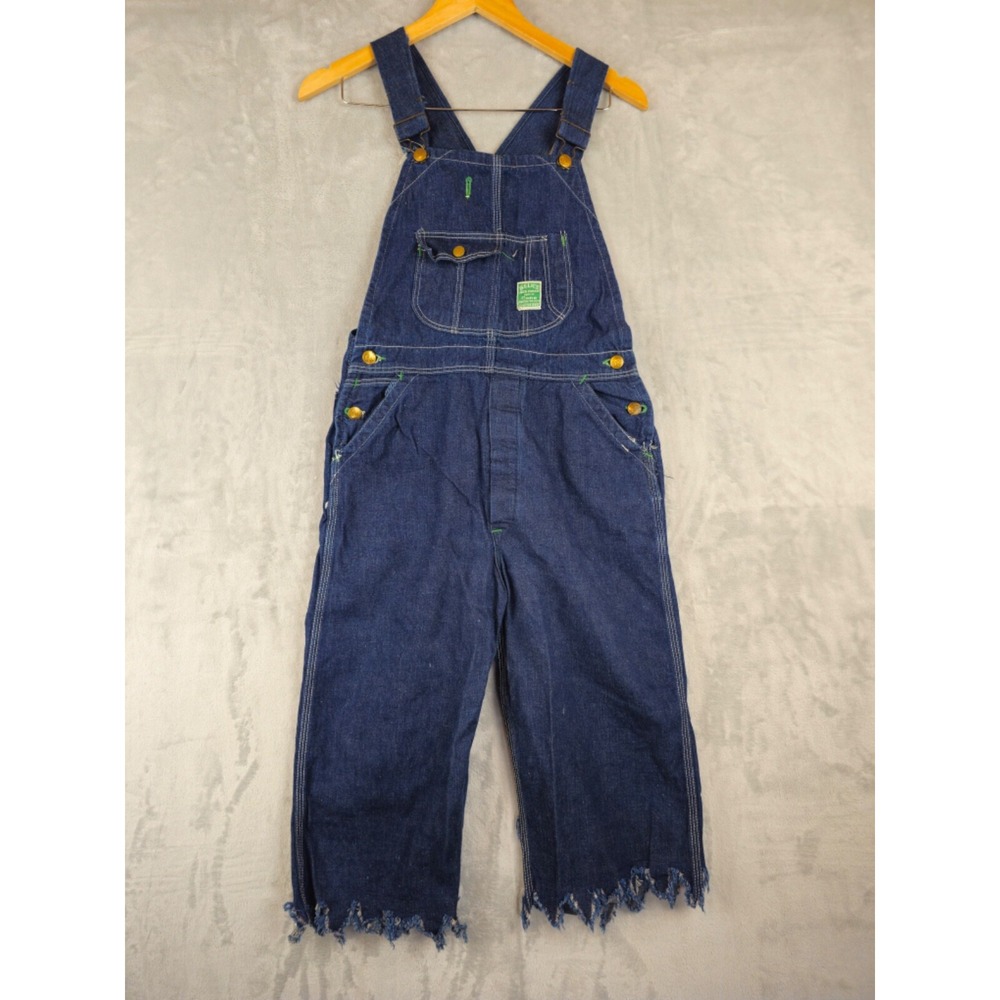 Vtg Belk's Jack Rabbit Cone Deeptone Denim Santorized Overalls Cropped Bib Small
